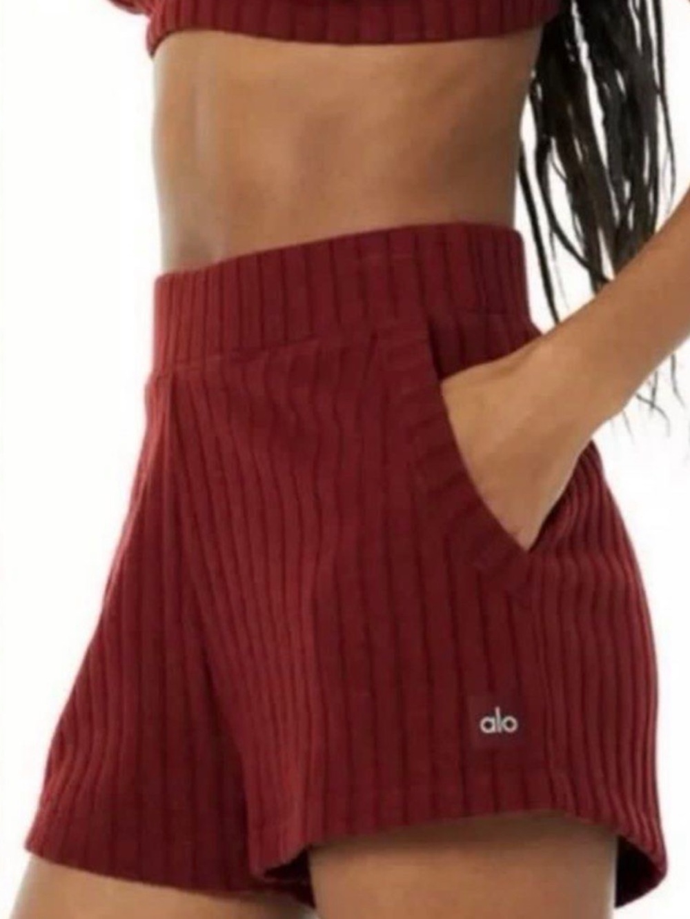 Alo Yoga Take Comfort Ribbed High-Waist Shorts Cranberry Red XS